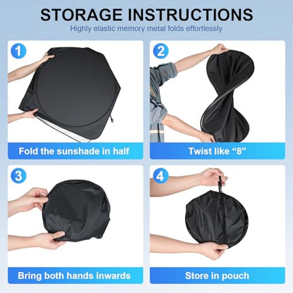 JUSTTOP 300T Car Windshield Sun Shade, Universal Foldable Reflective Sun Shade with Storage Bag, Car Interior Accessories, Fit for Cars Trucks SUVs(63" L x 35" W) - size: L
