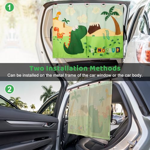 Car Window Shades with Cute Patterns, 2pcs Magnetic Car Curtains for Privacy Protection Full Covers/Half Shade Options, Auto Sunshades Sunglare/UV Blocker - color: Green