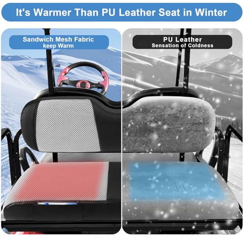 MOSNAI Golf Cart Rear Seat Cover for EZGO Club Car Yamaha Aftermarket Rear Seat Cushion, Breathable Mesh & Leather, Stay Cool on Hot Sunny Days, Perfect for Neighborhood Rides and Golf Course - style: Fit Aftermarket Rear Seat