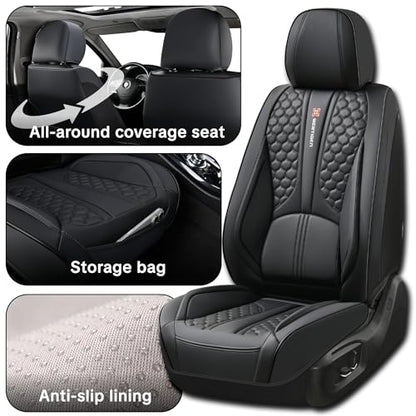 Black Universal Car Seat Covers Premium Nappa Leather with Lumbar Support Waterproof Full Set Non-Slip Contoured Fit Airbag Compatible Fits Most Vehicles Easy to Clean and Install - color: A_Black