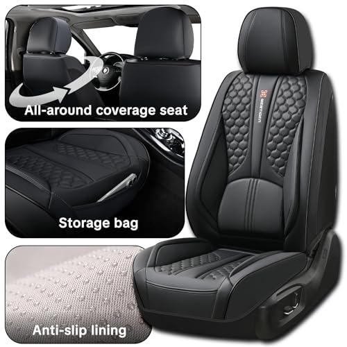 Black Universal Car Seat Cover, Waterproof Leather, Lumbar Support | Compatible with over 7,200+ Vehicle Models - color: A_Black
