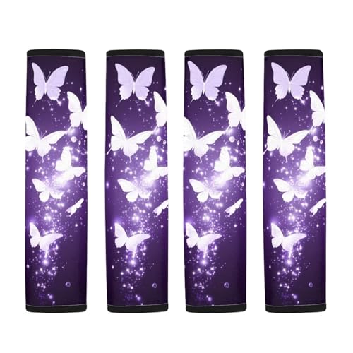 Dolyues Purple Auto Seat Belt Cover with Adjustable Shoulder Strap Pads, Butterfly Print Comfort Soft Seatbelt Cushion for Adult Women Men 2 Pack Full Sets Car Accessories - color: Butterfly Print