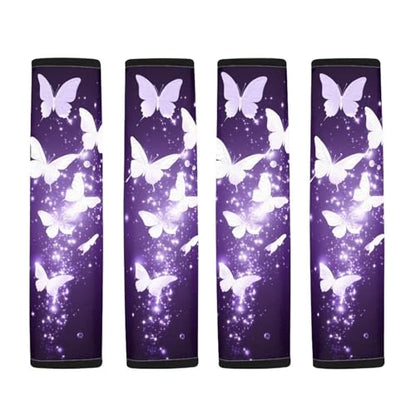 Dolyues Purple Auto Seat Belt Cover with Adjustable Shoulder Strap Pads, Butterfly Print Comfort Soft Seatbelt Cushion for Adult Women Men 2 Pack Full Sets Car Accessories - color: Butterfly Print