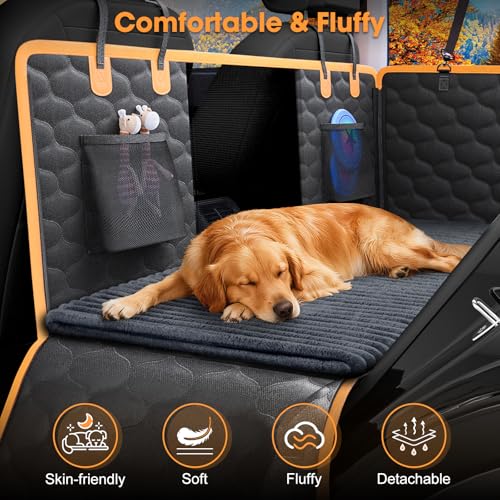 Backseat Pet Bed Mat, Non-Slip Dog Bed for Car Back Seat, Washable Travel Pet Mat with Removable Cover, Dog Seat Covers Protector Fit for Backseat Extenders and Trucks SUVs, 54"x 24.8", Grey