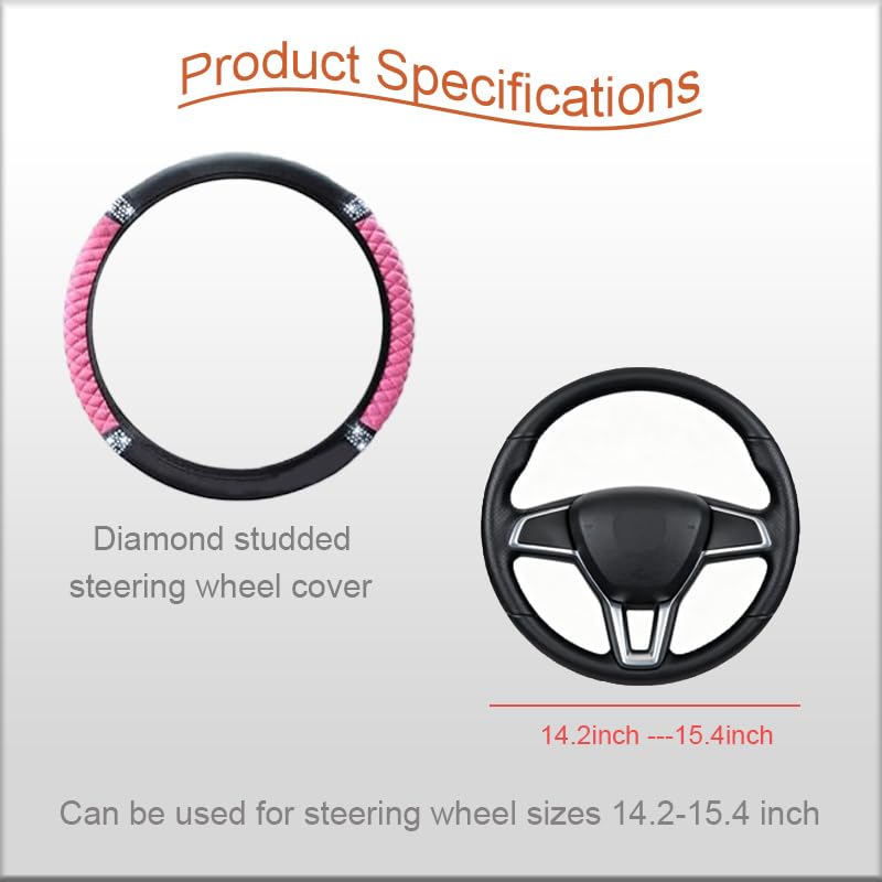 Microfiber Leather Steering Wheel Cover with Anti-Slip Lining Universal Car Accessory for Steering Wheel with a Diameter of 14.5-15 inch (Pink) - color: Pink