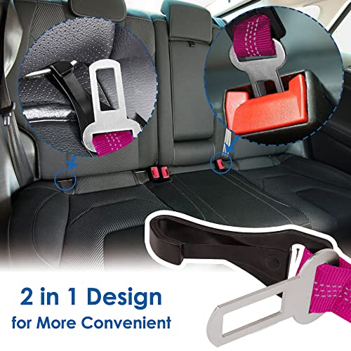 SlowTon Dog Seat Belt, Adjustable Dog Safety Belt Leash, 2 in 1 Latch Bar Attachment Dog Car Seatbelt with Elastic Nylon Bungee Buffer, Reflective Nylon Belt Tether (FU) - color: Fluorescence Pink