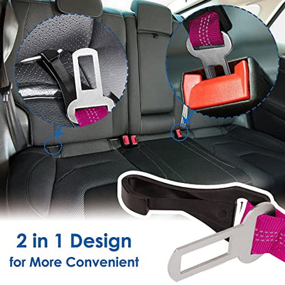 SlowTon Dog Seat Belt, Adjustable Dog Safety Belt Leash, 2 in 1 Latch Bar Attachment Dog Car Seatbelt with Elastic Nylon Bungee Buffer, Reflective Nylon Belt Tether (FU) - color: Fluorescence Pink