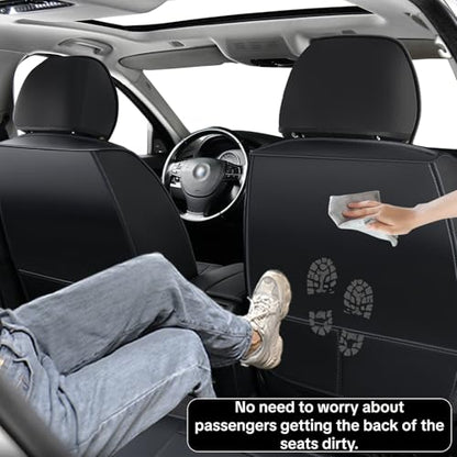 Black Car Seat Covers Complete Set, Universal Car Seat Covers for Cars, Premium Waterproof Leather, Protect & Upgrade Car Interiors, Airbag Compatible, Easy to Install & Clean Up - color: black