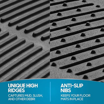 BDK 3-Piece Gray Rubber Floor Mats (Front + Rear), Heavy Duty Universal Fit Liners for Cars SUVs Trucks Vans, All Weather Protection Anti-Slip Nibs, Flexible Contours Fits Most Vehicles