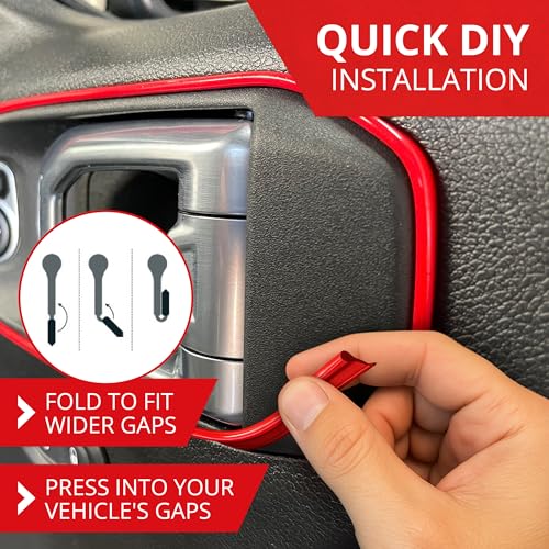 Car Gap Filler – 10 Ft Red Trim Molding - Made in USA – Award Winning Universal Car Interior Accessories for Dashboards, Panels, & Air Vents – Easy DIY Installation