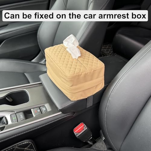 Car Tissue Holder for 120 Standard Tissue Boxes, Facial Tissue Holder for Auto Headrest, Faux Leather Napkin Box Cover, Large Capacity Car Tissue Dispenser Fits for 120 Kleenex Tissues Box (Beige) - color: Beige