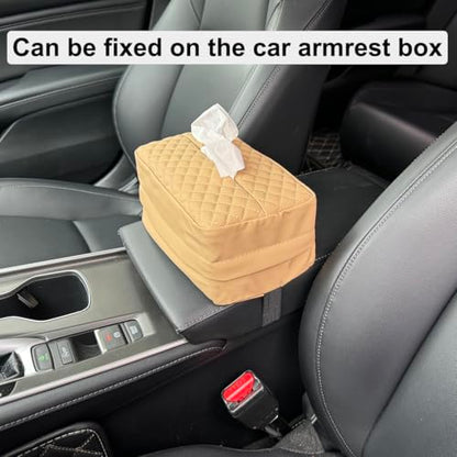 Car Tissue Holder for 120 Standard Tissue Boxes, Facial Tissue Holder for Auto Headrest, Faux Leather Napkin Box Cover, Large Capacity Car Tissue Dispenser Fits for 120 Kleenex Tissues Box (Beige) - color: Beige