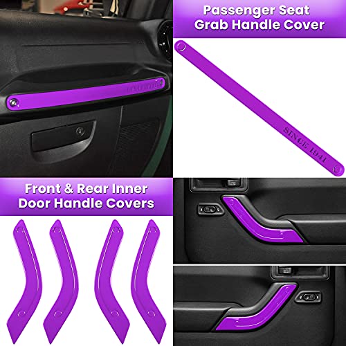 E-cowlboy 18 PCS Full Set Interior Decoration Trim Kit Steering Wheel Center Console Door Handle Air Conditioning Vent Cup Holder Gear Cover Trim for Jeep Wrangler JK JKU 2011-2018 4-Door (Purple) - color: Purple