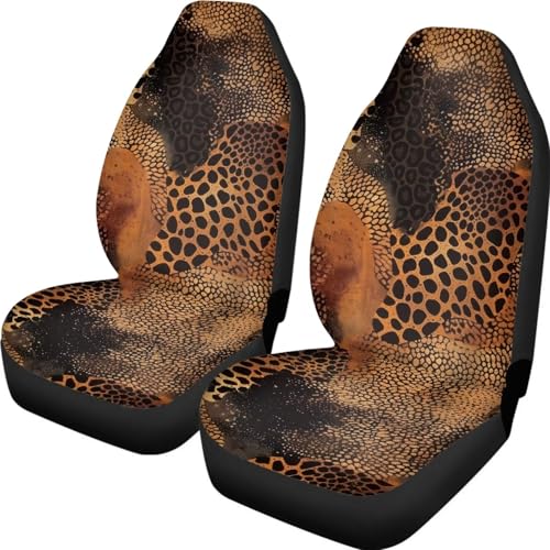 Universal 2 Pieces Car Seat Covers Brown Animals Print Automotive Seats Protector Fit for Most Cars SUV Sedans Hatchbacks - color: Brown Animals