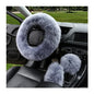 3PCS Wool Steering Wheel Cover with Fuzzy Handbrake Cover & Gear Shift Cover, Universal 15 Inch Steering Wheel Fluffy Soft Protector, Comforting Warm Car Decoration for Women Men (Gray) - style: Gray