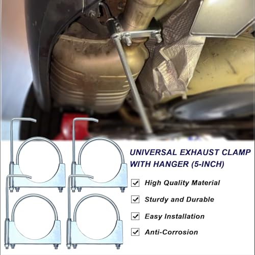 5" Heavy-Duty Exhaust Clamp with Hanger, Muffler Hanger Exhaust Hanger for Automotive (4 Pcs) - size: 5 Inch-4 PACK