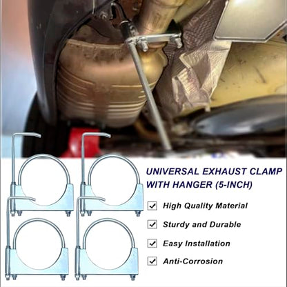 5" Heavy-Duty Exhaust Clamp with Hanger, Muffler Hanger Exhaust Hanger for Automotive (4 Pcs) - size: 5 Inch-4 PACK