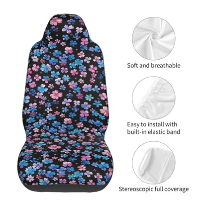 Car Seat Covers Full Set of 2 Blue and Pink Cherry Blossom Auto Seat Protector Polyester Fabric Front Seat Rear Bucket Seat Cover Universal fit for SUV Truck Van Sedans, Cute Floral - color: Pink Cherry Blossom