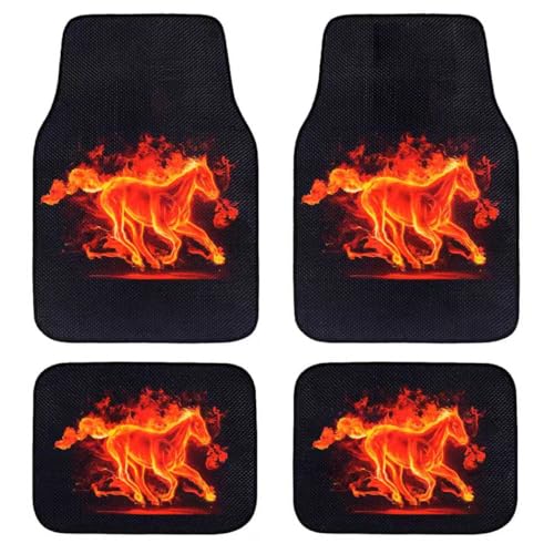 4Pcs Fabric Red Horse Car Floor Mats Not PVC,Not Leather Automotive Floor Mats Truck SUV,Durable All-Weather Car Mats fit for Ford Bronco Mustang - color: horse-red