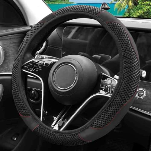 Elastic Stretch Steering Wheel Cover, Warm in Winter and Cool in Summer, Universal 15 inch Microfiber Breathable Ice Silk Anti Slip Car Interior Accessories, Odorless, (Black) - color: Black