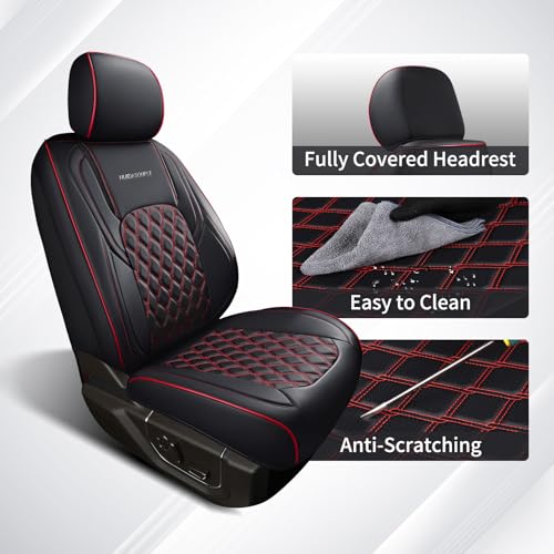 Huidasource Silverado Front Seat Covers Fit for Chevrolet Silverado GMC Sierra Pickup 1500 2007-2025, 2500HD 3500HD 2015-2025 Crew Double Extended Cab Truck Seat Cushion Cover(Front Pair/Black&Red) - color: Black&Red, size: Front (2007-2025)