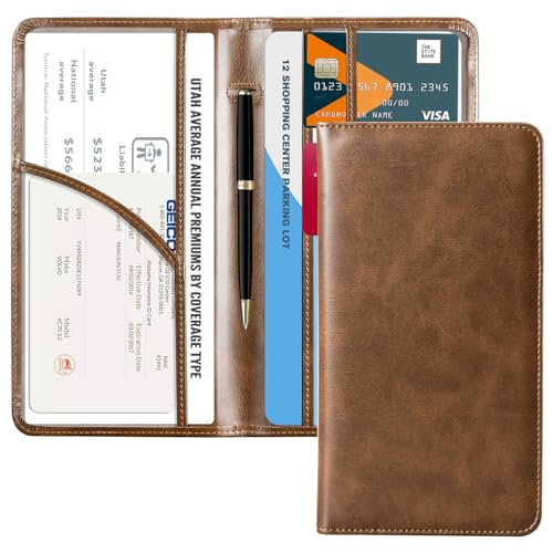 CoBak Car Registration and Insurance Holder - Vehicle Glove Box Car Organizer,Auto Truck Comparment Accessories Case with Magnetic Closure for Driver License,Cards - color: L-Cowhide Brown