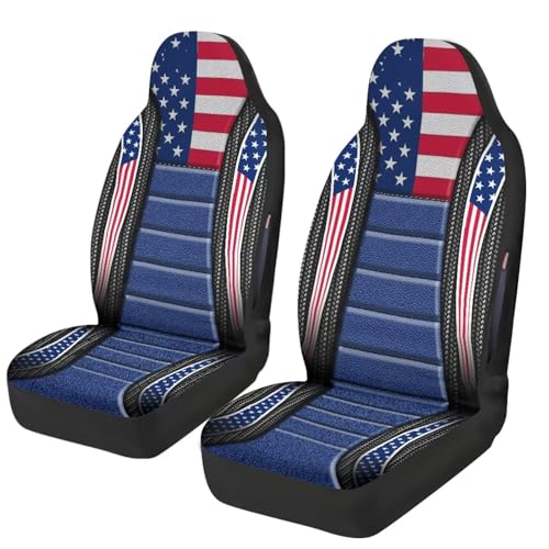 American Flag Printed 2 Pack Seat Cover for Cars, Waterproof Breathable Front Car Seat Covers, Airbag Compatible Universal Fits Auto Seat Cover for Front Seat - color: American Flag - Blue and Red