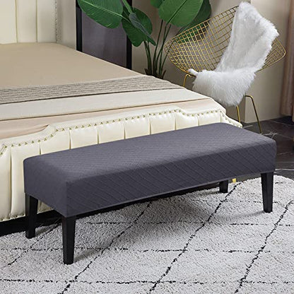 Lebaley Waterproof Stretch Bench Cover – Quilted Pattern, Elastic Rectangular Bench Seat Cover, Washable Bench Slipcover for Dining Room, Entryway & Kitchen (Grey) - color: Grey, size: Regular - Standard
