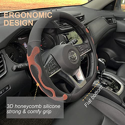 PINCTROT D Shaped Comfy Grip Steering Wheel Cover, Anti-Slip Design, Flat Bottom 14.5-15 Inch(Silicone Brown) - color: 8.Brown, size: D Shaped/Flat Bottom[14 1/2''-15'']