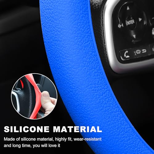 DXNQ Car Steering Wheel Cover, 13 to 14.17 inches Anti-Slip Silicone Steering Wheel Protector, Soft Flexible Shock-Absorbent Steering Wheel Protective Cover for Most Car Models (Dark Blue) - color: Dark Blue