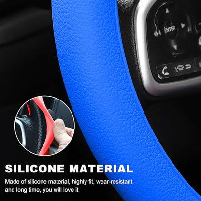 DXNQ Car Steering Wheel Cover, 13 to 14.17 inches Anti-Slip Silicone Steering Wheel Protector, Soft Flexible Shock-Absorbent Steering Wheel Protective Cover for Most Car Models (Dark Blue) - color: Dark Blue