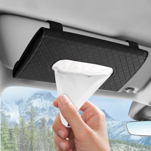 Wuyaoyao Car Tissue Holder, Auto Sun Visor Napkin Holder Mask Holder, Premium PU Leather Car Tissue Holder Visor Tissue Dispenser, Universal Sun Visor Tissue Box for Most Vehicle (Plaid-Black) - color: Plaid-black