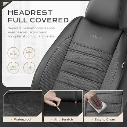 Coverado Car Seat Covers Front Seats Luxury Leather Automotive Mesh 2 Pack Airbag-Compatible Universal Fit Seat Protector Seat Cushion for SUV Sedan Truck Black