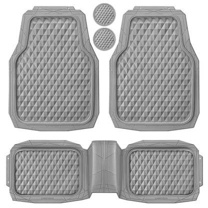 CAR PASS Heavy Duty Rubber Car Mats, Gray Deep Dish All-Weather Car Floor Mat Full Set Durable Anti-Slip 3D Rhombus Waterproof Trim Fit Liner Universal Fit Automotive,Sedan,SUV,Truck, 3 Pcs Light Gray - color: light gray