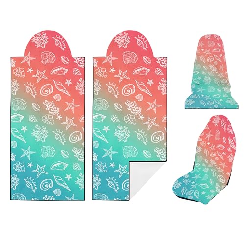 2 Pack Car Seat Towel Covers, Sweat Protector for Front Seats, Premium Thickened Microfiber with Elastic Strap, Breathable & Quick Dry, Machine Washable Cover for Gym Running Universal Fit Seashell - color: Seashell Starfish