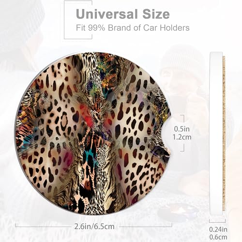 Car Coasters for Cup Holders,2 Pack Leopard Absorbent Ceramic Coaster Abstract Animal Print Car Cup Holder Non-Slip Auto Accessories Interior Decor for Your Car Keep Clean