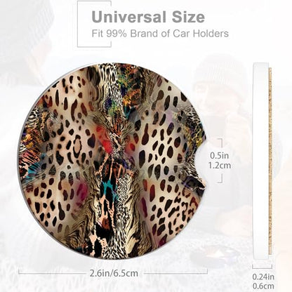 Car Coasters for Cup Holders,2 Pack Leopard Absorbent Ceramic Coaster Abstract Animal Print Car Cup Holder Non-Slip Auto Accessories Interior Decor for Your Car Keep Clean