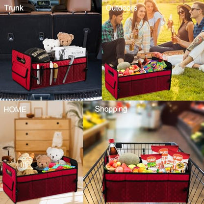 Car Trunk Organizers and Storage for SUV, Collapsible Multi Compartment Container Box Adjustable Car Accessories for Women Men, Red