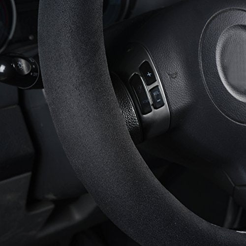 CAR Pass Black Faux Suede 14.5-15 Inch Memory Foam Steering Wheel Covers Breathable Anti-Slip Odorless Steering Wheel Universal Fit for Men Women - color: Black