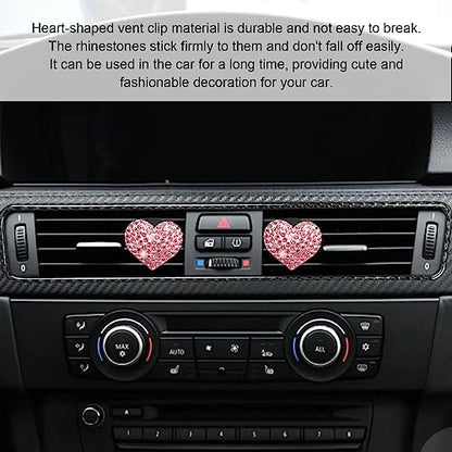 2Pcs Bling Crystal Heart Charms Car Vent Clips - Air Conditioning Outlet Decorative Accessories for Women and Men (Pink)