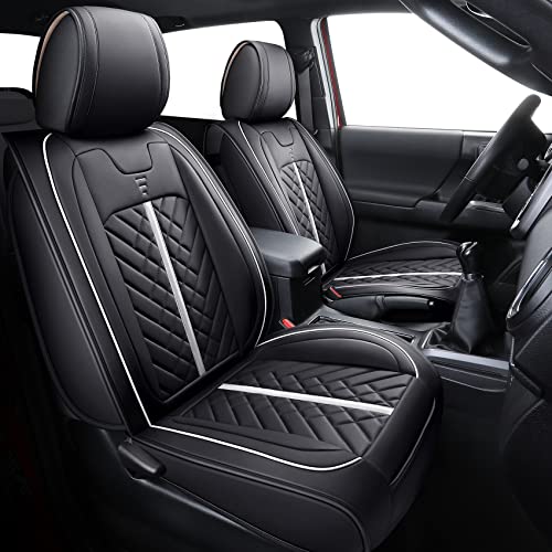 Tacoma Seat Covers Compatible with Toyota Tacoma 2005-2022 2023 2024 2025 2026 Truck Access Crew Double Cab TRD Offroad SR5 V6 Waterproof Faux Leather Car Cushions(Full Set/Black-White) - color: Full Set/Black-White