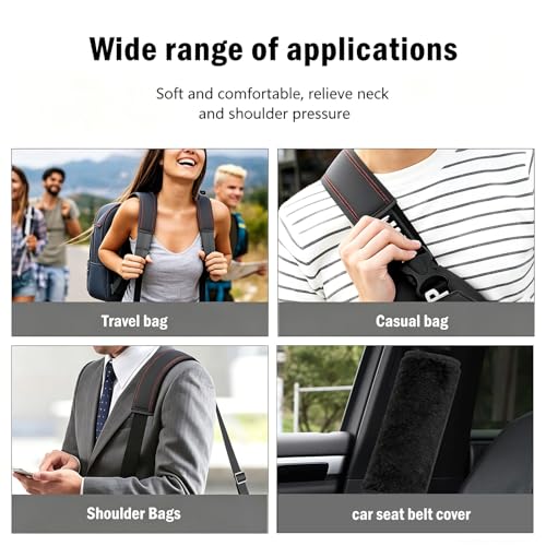Soft Fuzzy Plush Seat Belt Covers - 2 Pack, Seat Belt Pads to Neck & Shoulder Comfort from Rubbing & Irritation, Universal Fit for Car, Truck, SUV, Airplane, Backpack Straps - color: J-001-Black
