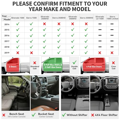 YITAMOTOR Floor Mats Compatible with 2014-2018 Chevy Silverado Double Cab 1500 / GMC Sierra 1500 Double Cab, 2015-2019 2500 HD/3500 HD, Custom Fit All Weather Floor Liners Accessories , 1st & 2nd Row - style: 2014-2018 & 2015-2019 Double Cab Bucket Seat