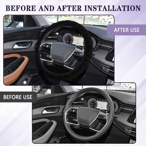 Universal Fluffy Plush Car Steering Wheel Cover, Anti-Slip Soft Warm Auto Steering Wheel Protector, Fit Most Cars, Sedans, SUVs, Vans, Trucks - color: Black, size: Fluffy
