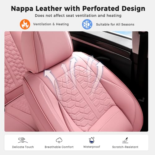 Huidasource Pink Car Seat Covers Full Set, Car Seat Covers Front and Rear Seat, Full Coverage Waterproof Leather Car Seat Cushion Cover Protector Universal Fit for Most Cars SUV Trucks
