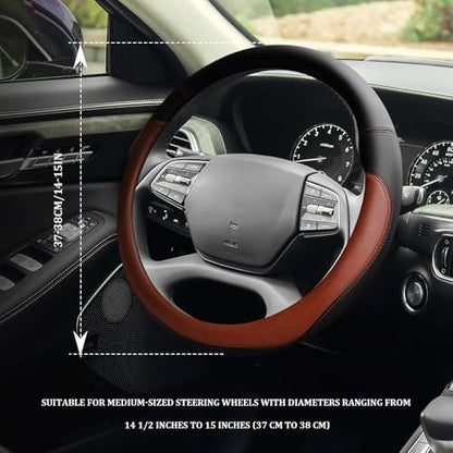 Car Steering Wheel Cover, 15 Inch Napa Leather Car Steering Wheel Protector, Slip-Resistant Elastic Steering Wheel Handle Cover, Universal Interior Accessories for Cars Trucks SUVs (Coffee)
