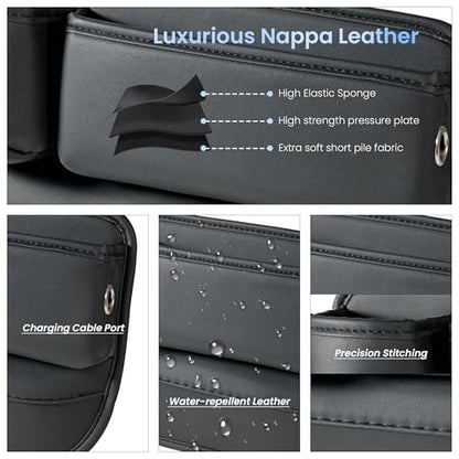 2 Packs Universal Fit Car Seat Gap Filler Organizer, Premium Leather Anti-Drop Car Side Gap Storage with Cup Holder for Phone, Keys, Sunglasses & Drinks (Black) - color: Black