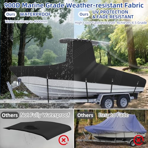 Marine Grade Waterproof Center Console Boat Cover with T Top Roof, Tear Resistant Trailerable Storage Covers, All-Weather Protection T-Top Boat Cover 26-28 ft, Beam Width Up to 116", Black - color: Black, size: 26'-28'Long (Beam width up to 116'')