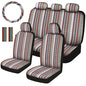 Baja Saddle Blanket Car Seat Covers Full Set with Seat Belt Pads and Steering Wheel Cover, Washable Breathable Striped Woven Cloth Seat Covers for Cars, SUV, Truck, Large Size(Red) - color: Red, size: Full Set