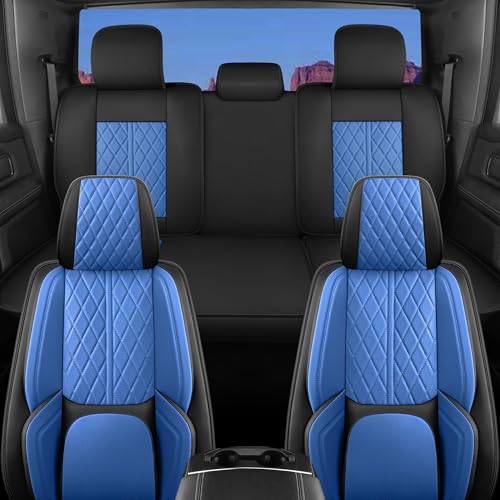 Custom Fit Chevy Silverado GMC Sierra 1500 2007-2026 2500/3500 HD Crew Cab Full Set Car Seat Covers - 5 Pack, Premium Faux Leather Truck Seat Protector with Airbag Compatible Design, BlackBlue - color: BlackBlue, size: Full Set